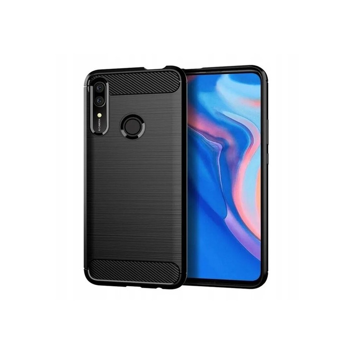 Huawei P Smart Z / Y9 Prime 2019 / Honor 9X kompatibilis szilikon hátlaptok, karbon mintás, fekete, Carbon case