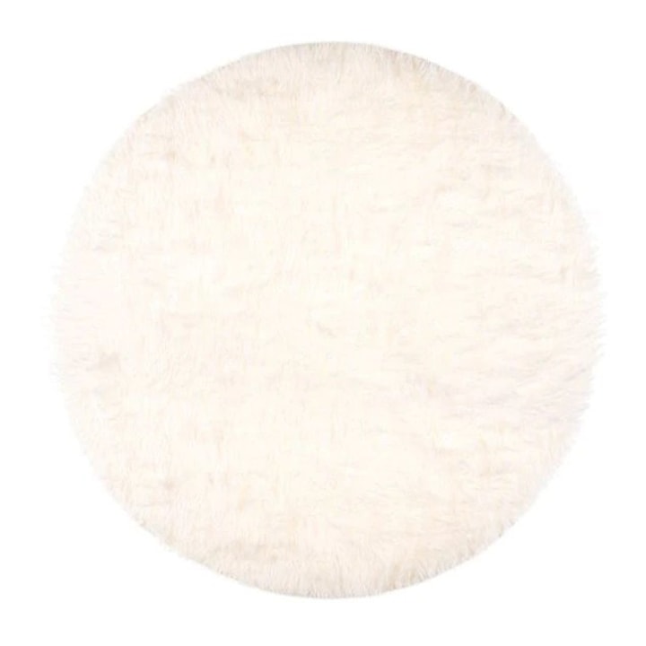 Covor pufos blana alb, in forma rotunda cu suprafata antiderapanta, pentru dormitor, hol, living, balcon, ATS