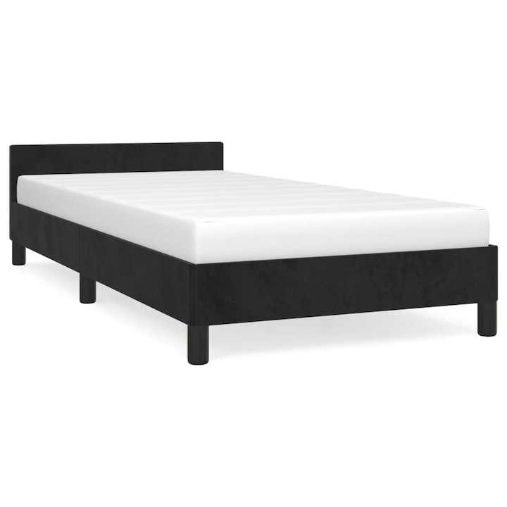 Cadru de pat cu tablie vidaXL, negru, 100x200 cm, catifea, 16.8 kg