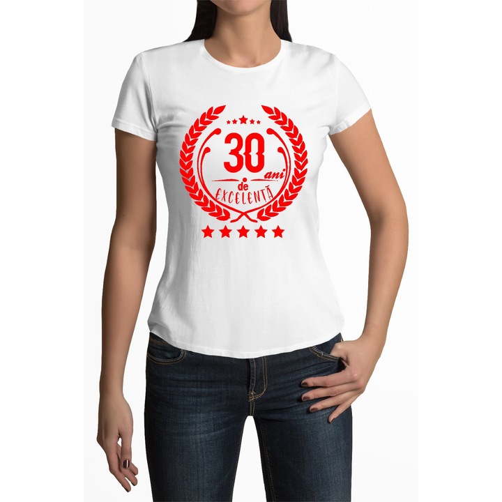 Tricou dama personalizat, alb, 30 ani de experienta, 2XL