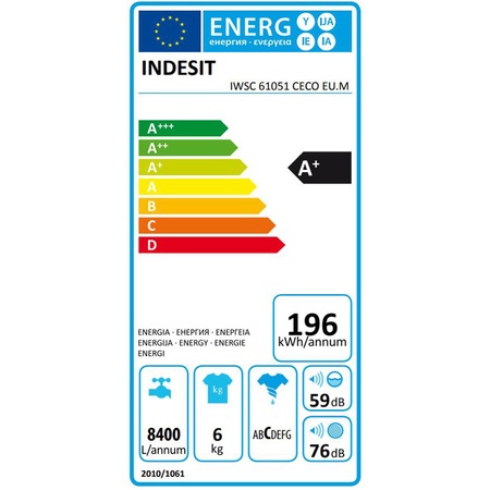 Masina de spalat rufe slim Indesit IWSC 61051 CECO EU, 6 kg, 1000 rpm, Clasa A+, Alb