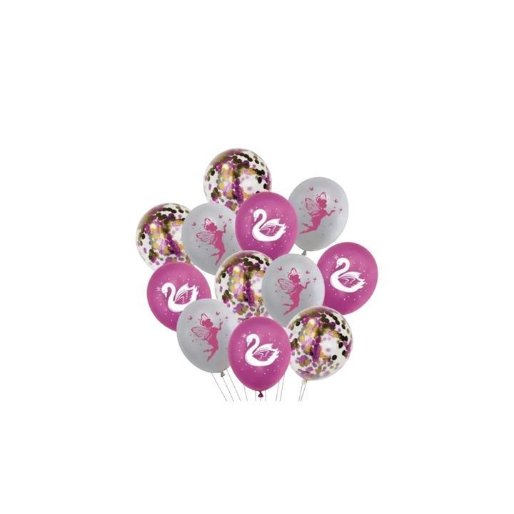 12 db latex lufi készlet tündérekkel, hattyúkkal és konfetti lufikkal, Multicolor, 30 cm