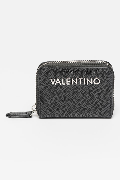 Valentino Bags, Портфейл от еко кожа с цип и лого, Черен