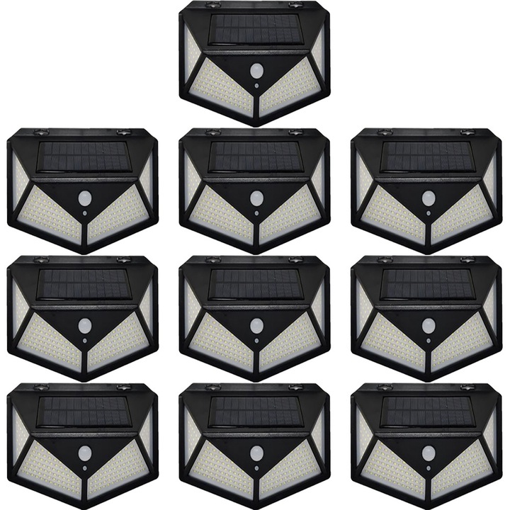 Set 10 lampi cu incarcare solara, senzor de miscare si amurg/lumina, stare de veghe, 3 moduri de iluminare, 180 LED, Selling Depot