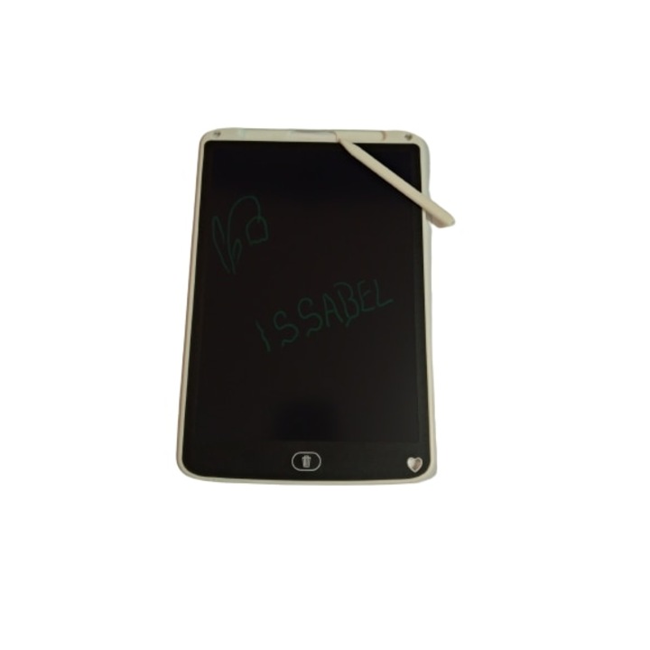 Érintésérzékeny LCD digitális grafikus tábla, íráshoz, rajzoláshoz, törlés gomb, 12 hüvelyk, 28x19 cm 172 gramm, Fehér, elemekkel, +3 év