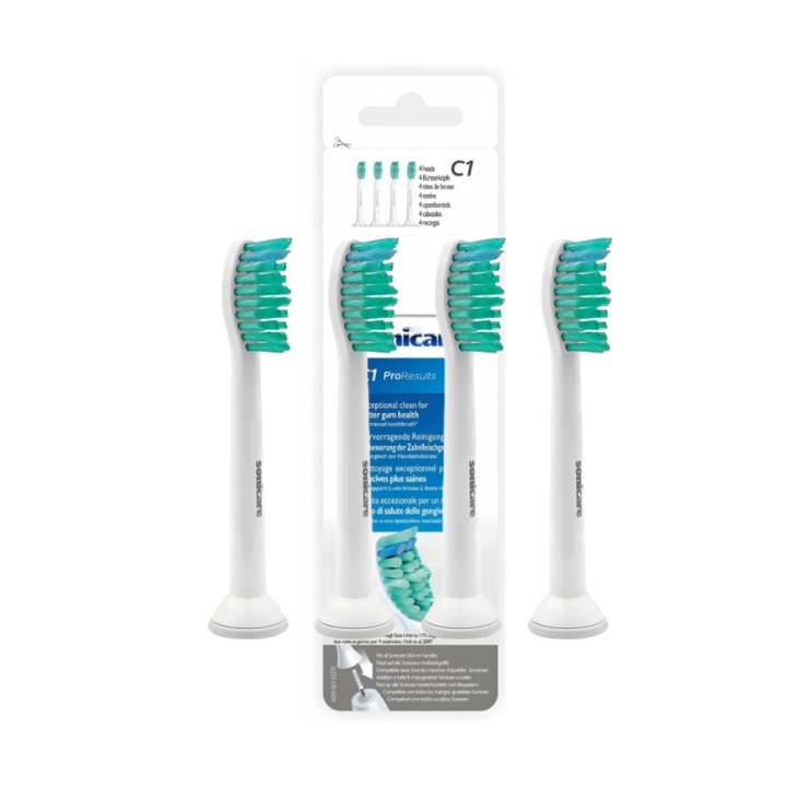 Set 4 rezerve periuta de dinti electrica, Compatibil cu Philips Sonicare ProResults HX6014/07, Alb