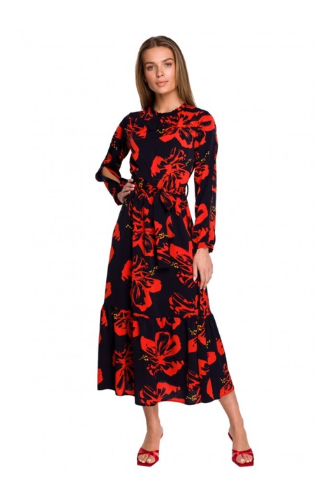 Дамска рокля, Стил, Полиестер/Еластан, Червена/Черна, XL