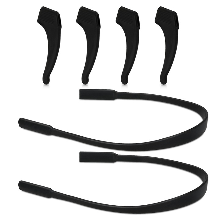 Set 8 Terminale si 2 Curele pentru ochelari, Kwmobile, Negru, Silicon, 51744.01