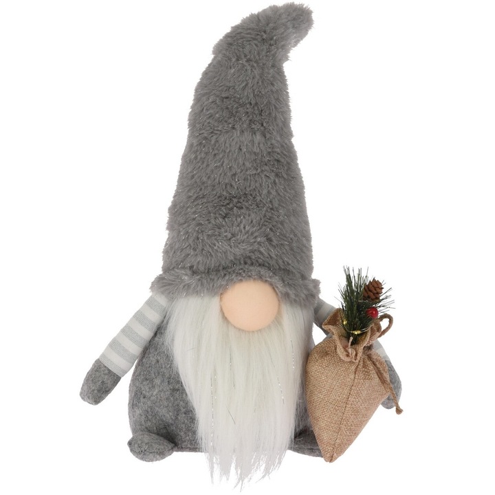 Decoratiune luminoasa Gnome w bag, H 38 cm, plus, gri