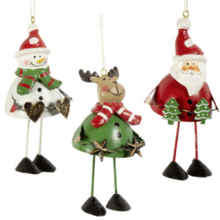 Figurine, Set 3 decoratiuni metalice, multicolore, 11 cm