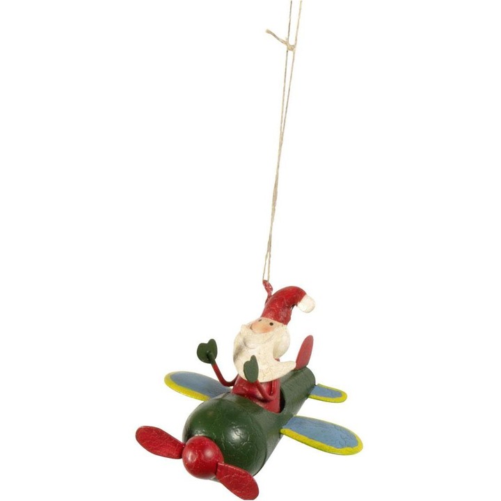 Figurina, Mos Craciun in avion, multicolor,9 cm