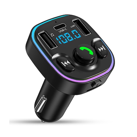 Modulator FM, Handsfree Kit cu 10 functii, Incarcator auto cu functie de incarcare rapida, QC 3.0, Port USB Type-C, Bluetooth 5.0, Negru