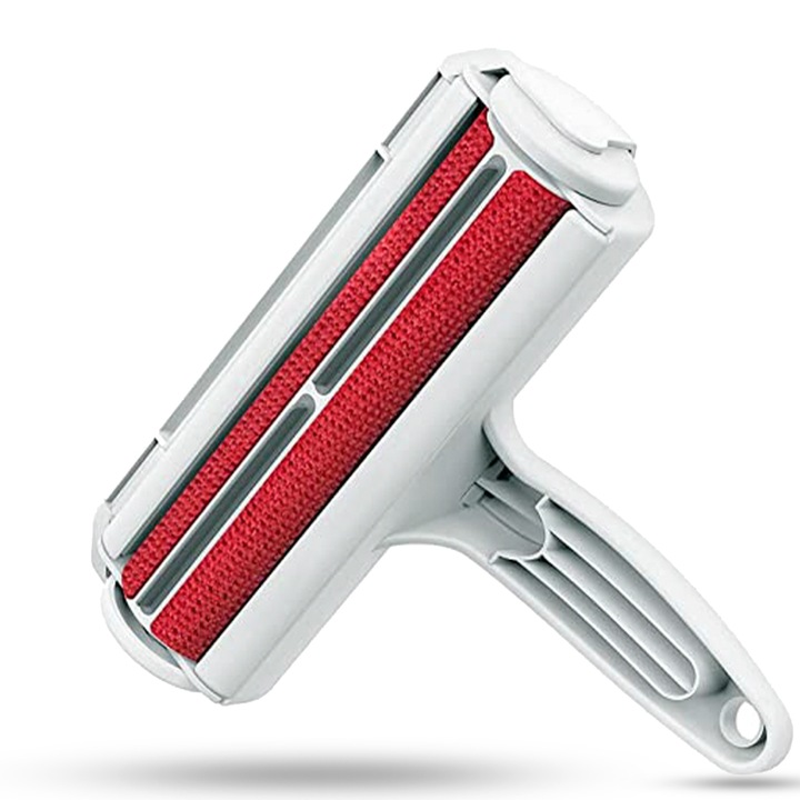 Четка за почистване на косми от домашни любимци, куче, котка, за многократна употреба, за всякакви повърхности, 19 см, бяло/червено