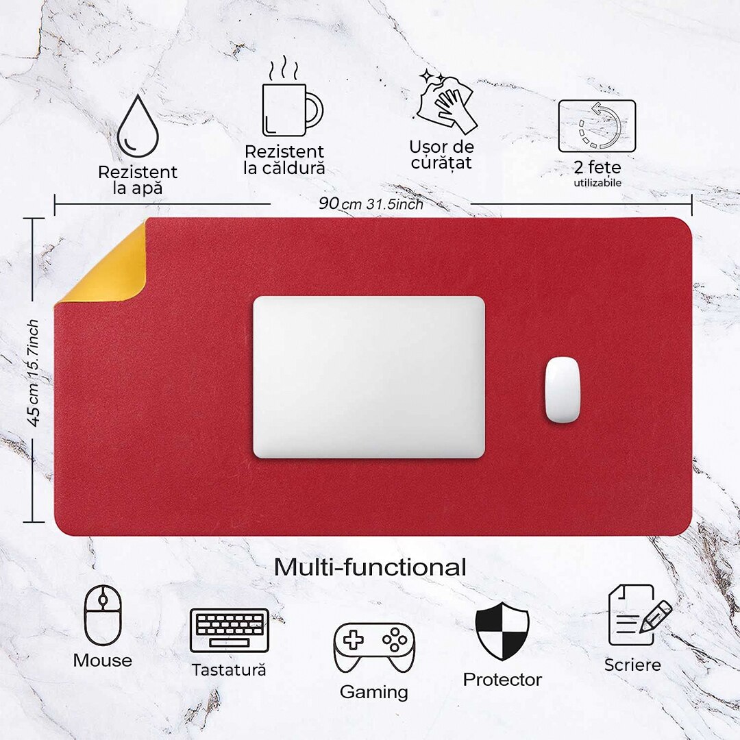 Mousepad gaming XXL cu doua fete din piele pu, impermeabil, pentru ...