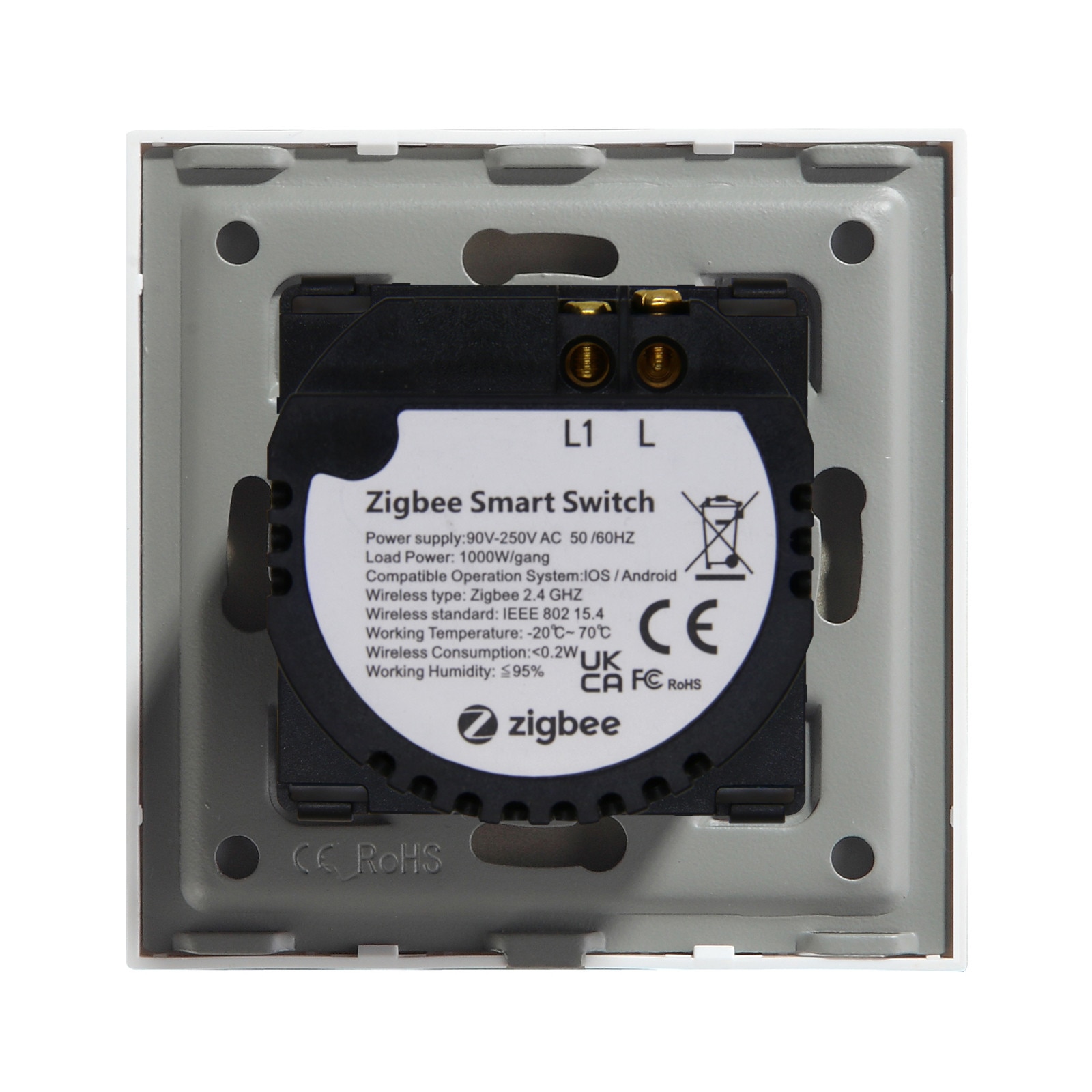 Сензорен ключ, Zigbee, 1000W, Без нулев проводник, Стъклена рамка ...