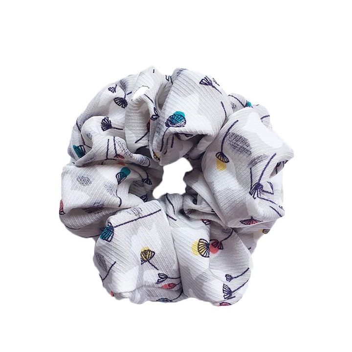 Elastic pentru par, model floral, gri cu imprimeu, EFAYN