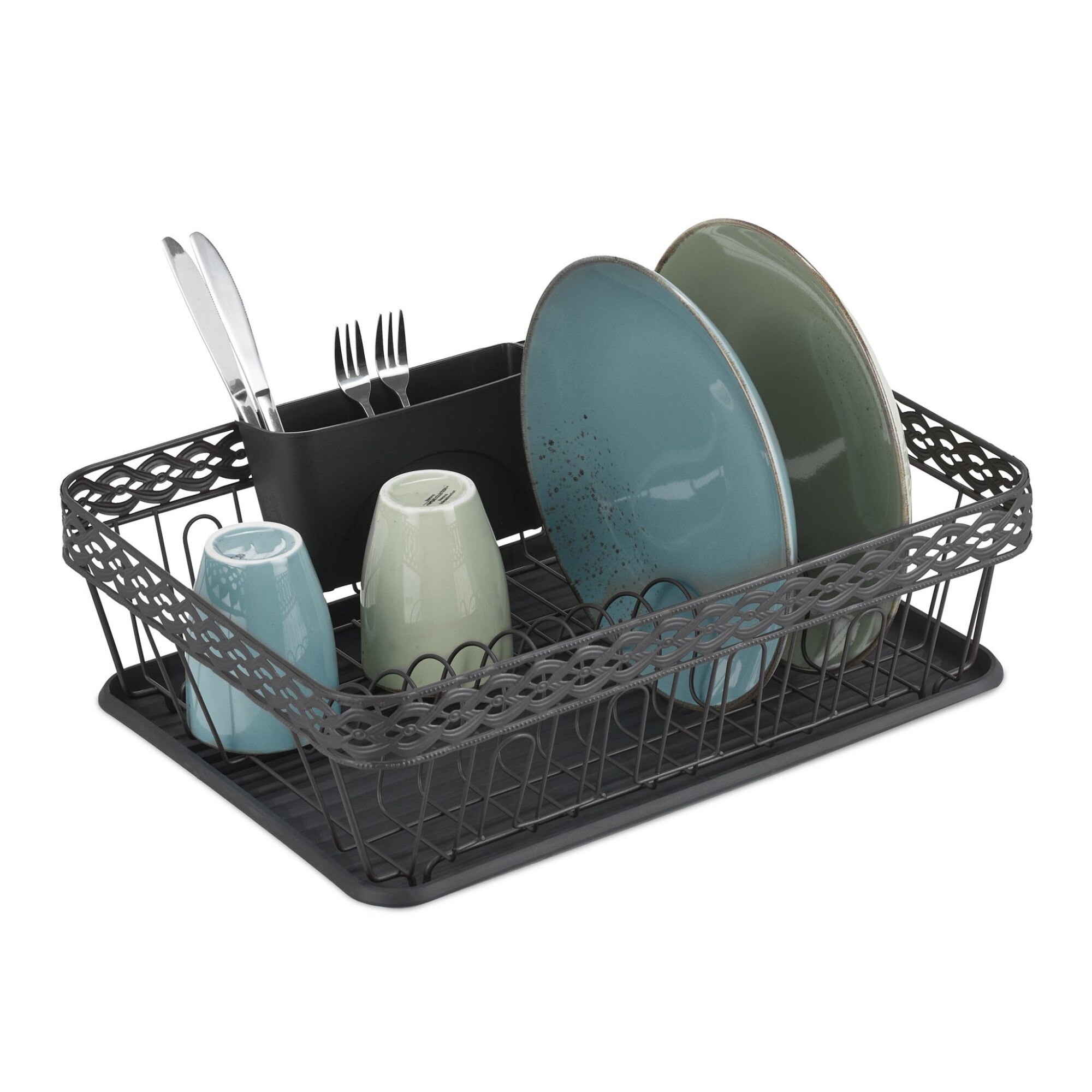 Matte Black Metal Dish Rack (42 X 31.5 X 15.5Cm) - Over Sink Dish Rack With  Cutlery Holder And Plastic Drip Tray For Storage 