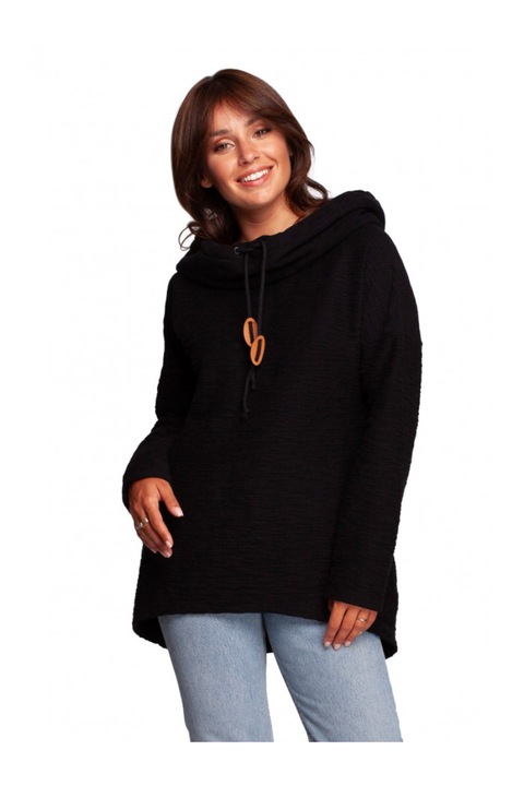 Kapucnis, pamut/poliészter, fekete, S