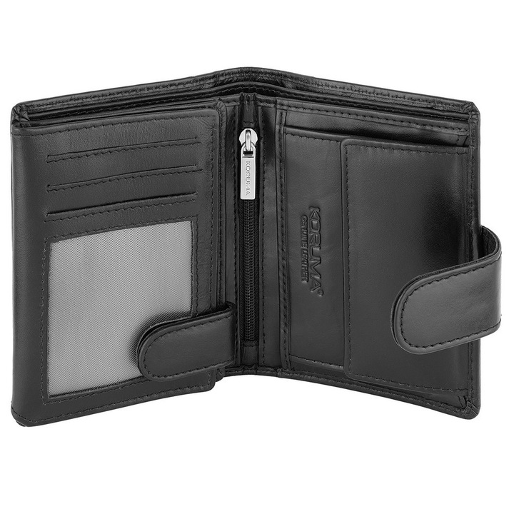 Мъжки портфейл Koruma SM-904CPBL2, Естествена кожа, Защита на безконтактни карти RFID, Carbon Черен