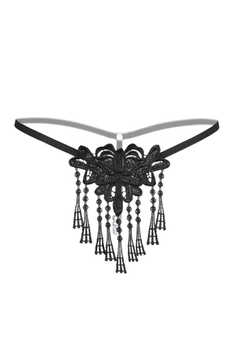 Chiloti sexy tanga, decupati cu margele LH2185negru 70556, Negru, S-L