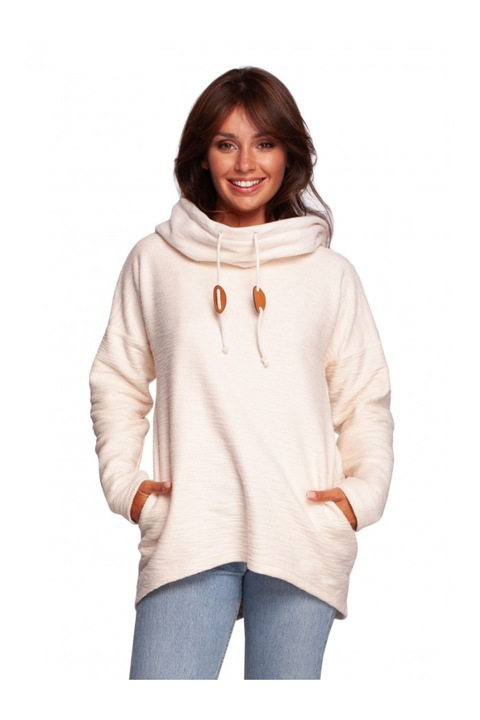 Pulover cu gluga. Bumbac/Poliester. Alb vanilie. M