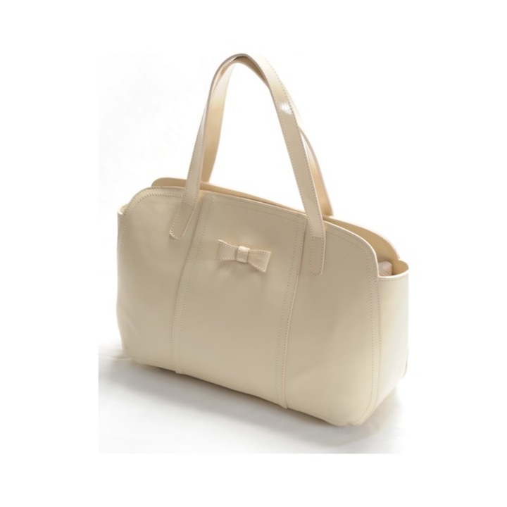 Geanta dama piele, ANNA FELLINI, Papion, mijlociu crem, 28x11x24 cm