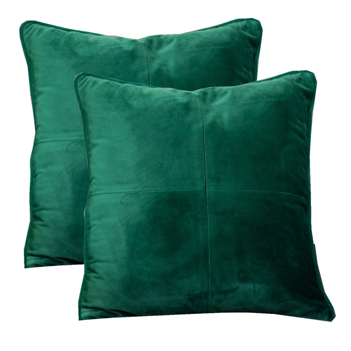Комплект 2 декоративни възглавници Hiko Comfy XL, Kадифе, Emerald green, 2x50x50см, С подвижна калъфка