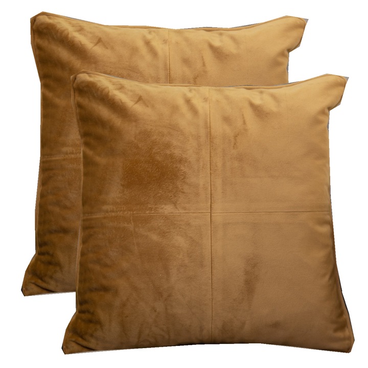 Комплект 2 декоративни възглавници XL Hiko Comfy cognac velvet 2x50x50cm, с подвижна предна част и ресни