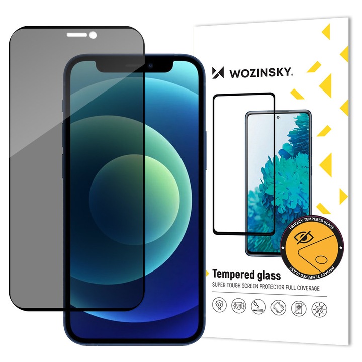 Скрийн протектор от закалено стъкло Wozinsky Privacy Glass, с филтър за поверителност, за iPhone 12 Pro, iPhone 12
