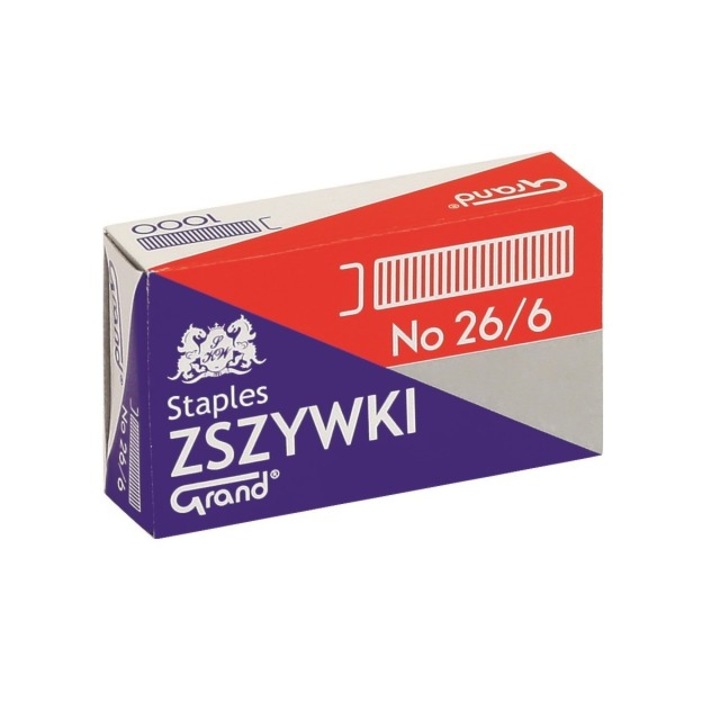Tűzőkapcsok, Grand, 26/6, 1000 db, Ezüst