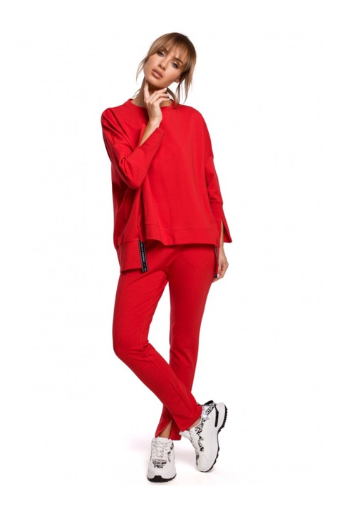 Bluza supradimensionata cu decupaje laterale, Moe, Bumbac/Elastan, Rosu