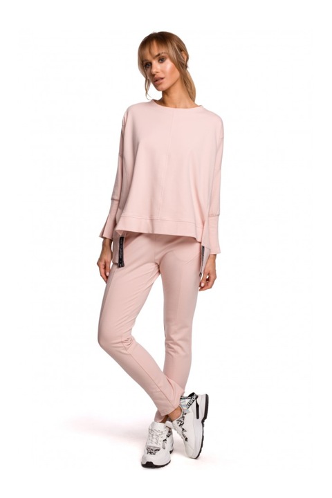 Bluza dama cu despicaturi laterale, MOE, Bumbac/Elastan, Roz pudrat