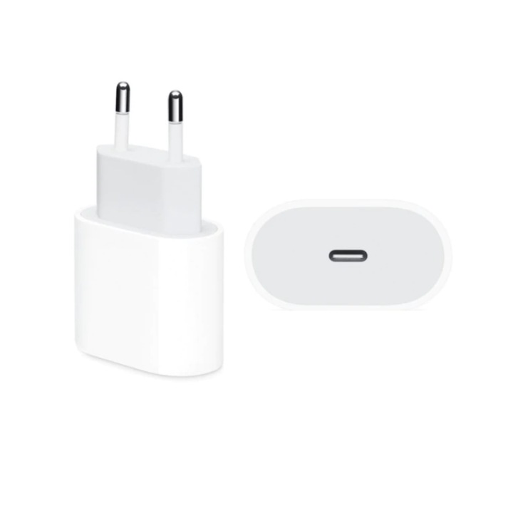 Мрежово зарядно устройство, USB тип C 20 W за кутия за продажба на дребно на iPhone, включен кабел, бял