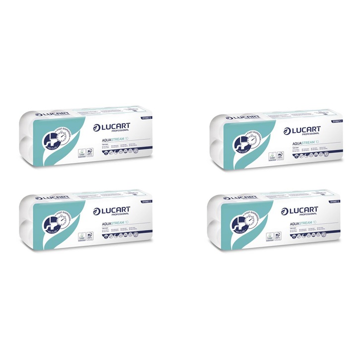 Pachet 4 seturi hartie igienica dizolvabila in apa Aquastream, 10/set, 2 straturi