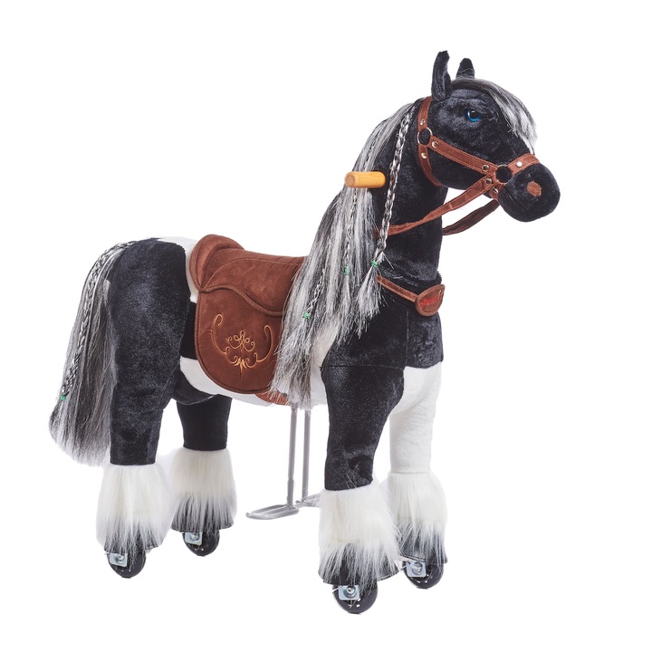 Cal mecanic, Ponnie, 3-6 ani, 85 x 30 x 80 cm, 8.3 kg, Alb/Negru