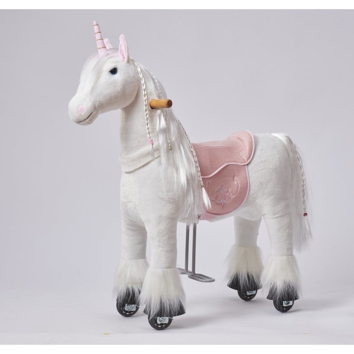 Unicorn mecanic, Ponnie, 3-6 ani, 85 x 30 x 80 cm, 8.3 kg, Roz/Alb