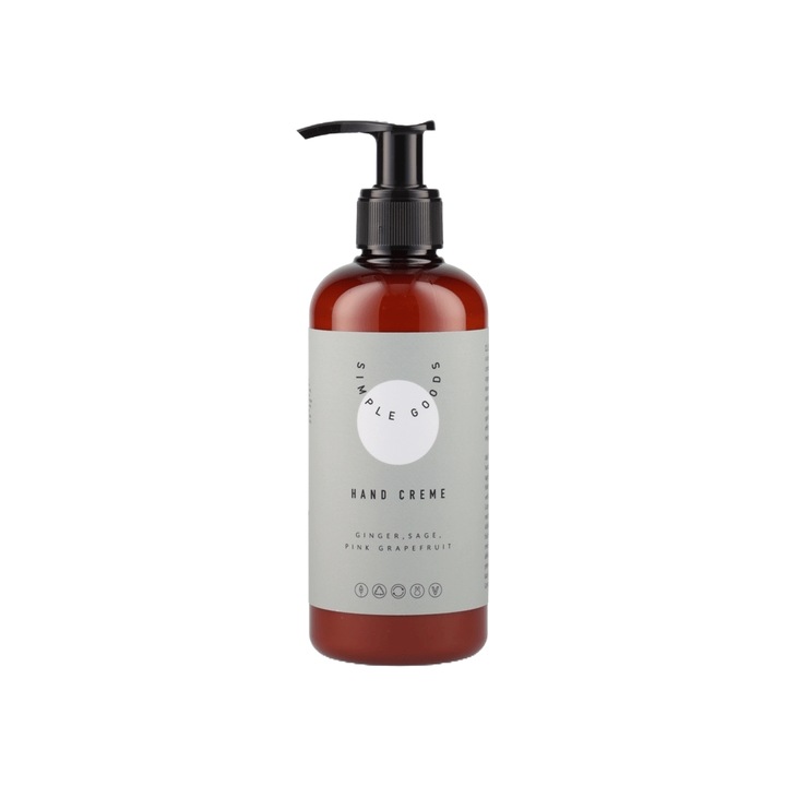 Simple Goods kézkrém, Grapefruit, oltott illat, gyömbér és zsálya, 100% vegán, édes mandula olaj, shea vaj, 250 ml