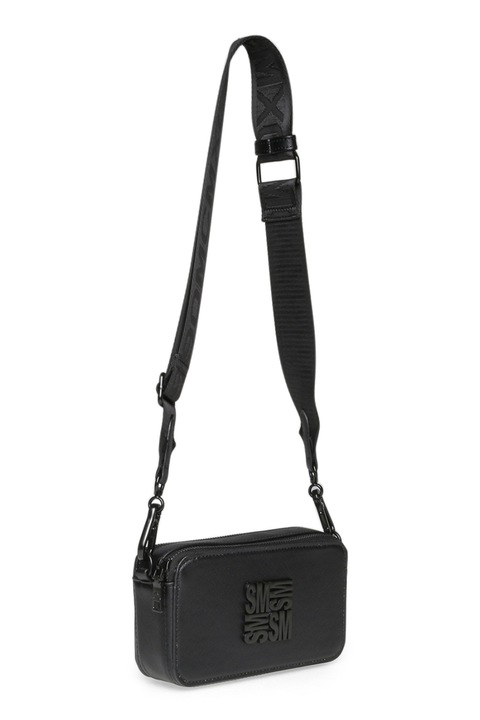 Steve Madden, Geanta crossbody de piele saffiano sintetica cu monograma Brisa, Negru