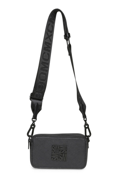 Steve Madden, Geanta crossbody de piele saffiano sintetica cu monograma Brisa, Negru
