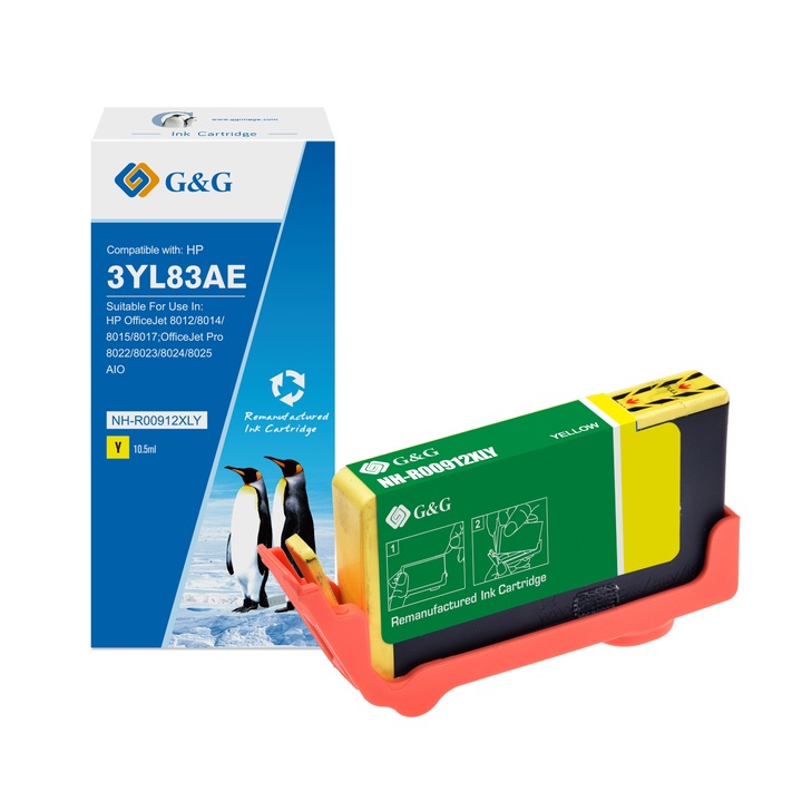 Cartus Cerneala G&G compatibil cu HP OfficeJet 8013 NR.912XL 3YL83AE, galben