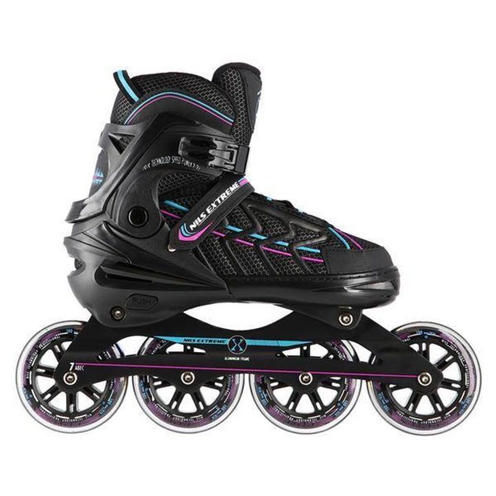 Állítható görgők, szögek, NA1128, alumínium sín, közepes szint, fekete/rózsaszín, 35-38