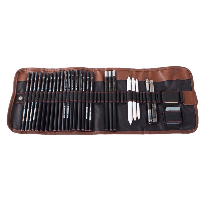 Zola Rajzkészlet, fa, vázlatokhoz, 29 db, fekete/barna tárolótok