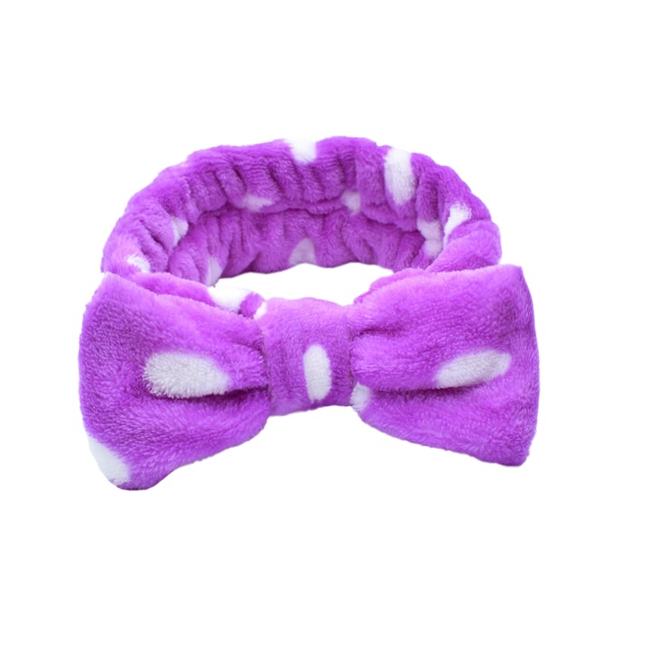 Bentita cosmetica machiaj, elastica, model cu buline albe, mov, marime standard, EFAYN