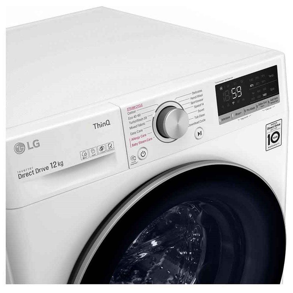 Masina de spalat rufe LG F4WV512S1E, 12 Kg, Clasa B, 1400 rpm, AI DD, Steam, ThinQ, TurboWash, Alb