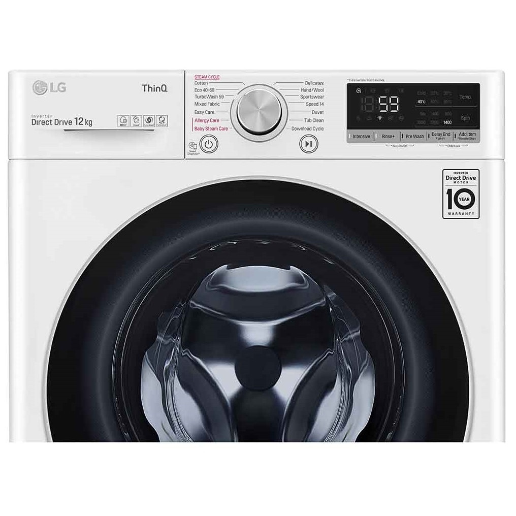 Masina de spalat rufe LG F4WV512S1E, 12 Kg, Clasa B, 1400 rpm, AI DD, Steam, ThinQ, TurboWash, Alb