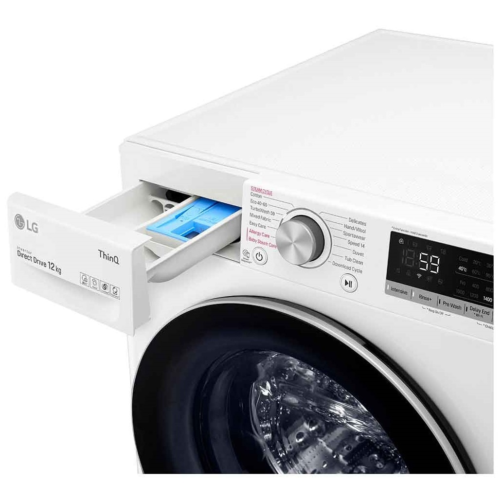 Masina de spalat rufe LG F4WV512S1E, 12 Kg, Clasa B, 1400 rpm, AI DD, Steam, ThinQ, TurboWash, Alb