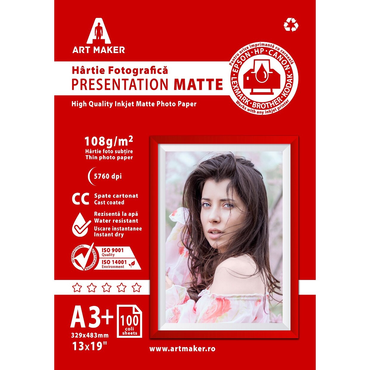 Hartie foto Art Maker, Mata, 108g/mp, A3+, 100 coli