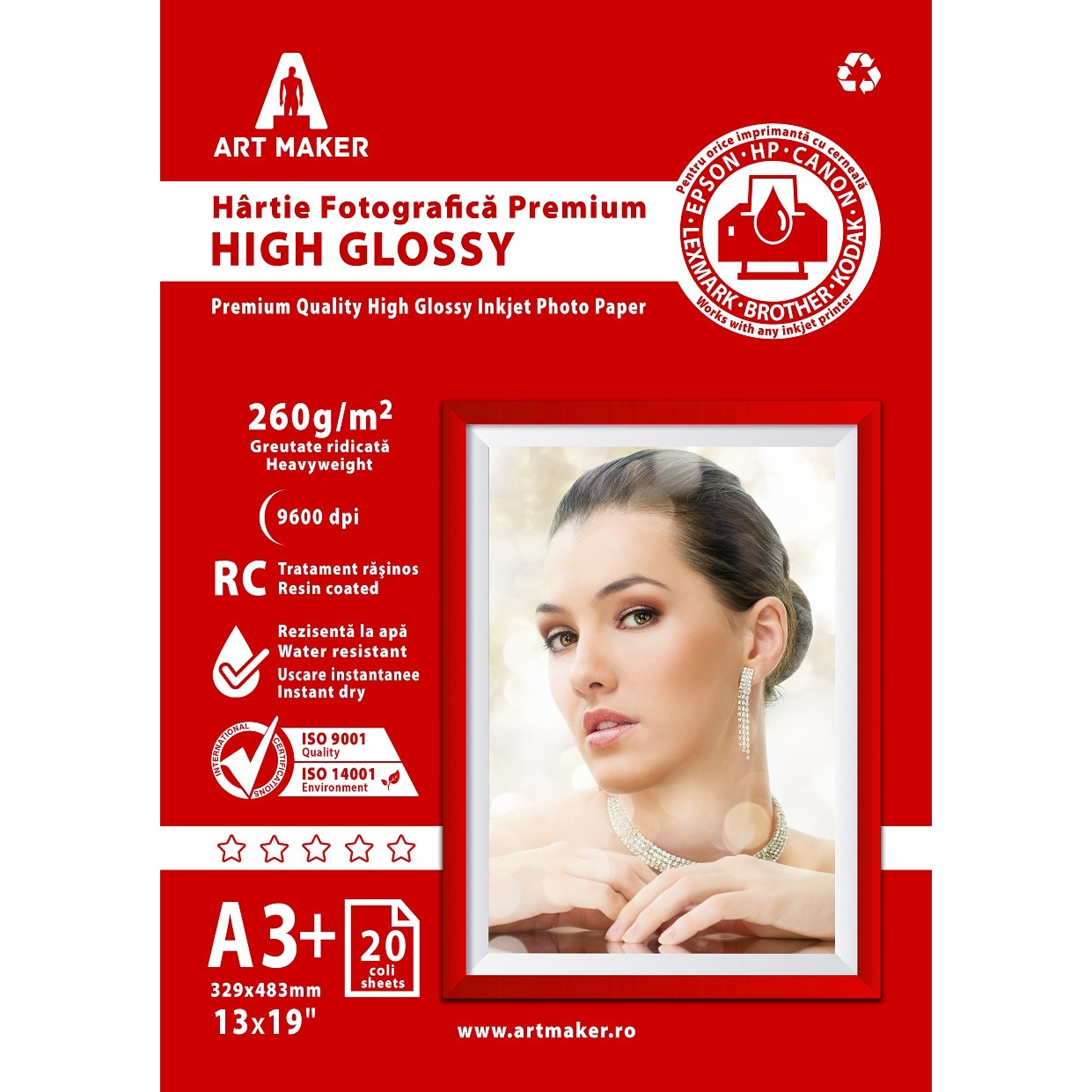 Hartie foto Art Maker, Premium High Glossy, 260g/mp, rc, A3+, 20 coli