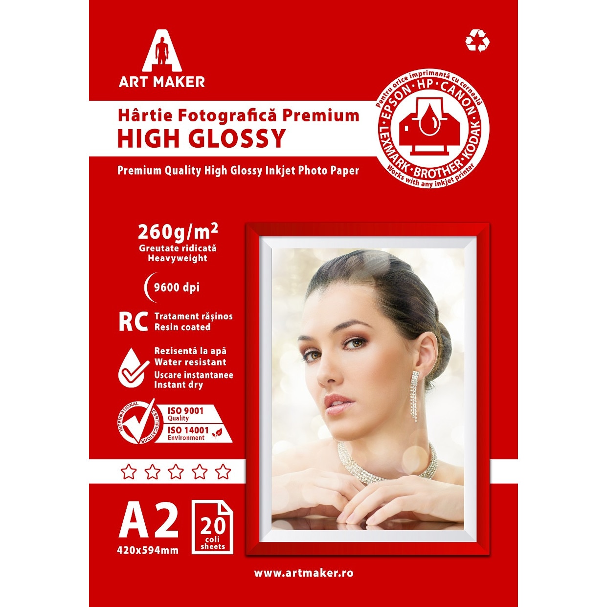 Hartie foto Art Maker, Premium High Glossy, 260g/mp, rc, A2, 20 coli