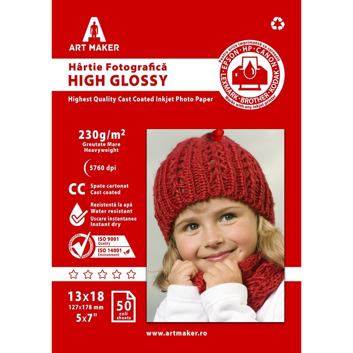 Hartie foto Art Maker High Glossy, 230g/mp, cc, 13×18 cm, 50 coli
